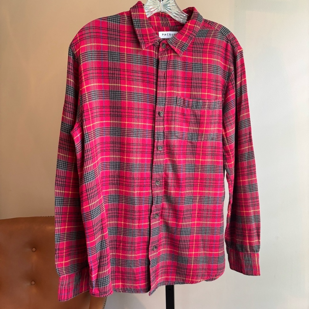 PacSun Red and Gray Casual Button Down Shirt
